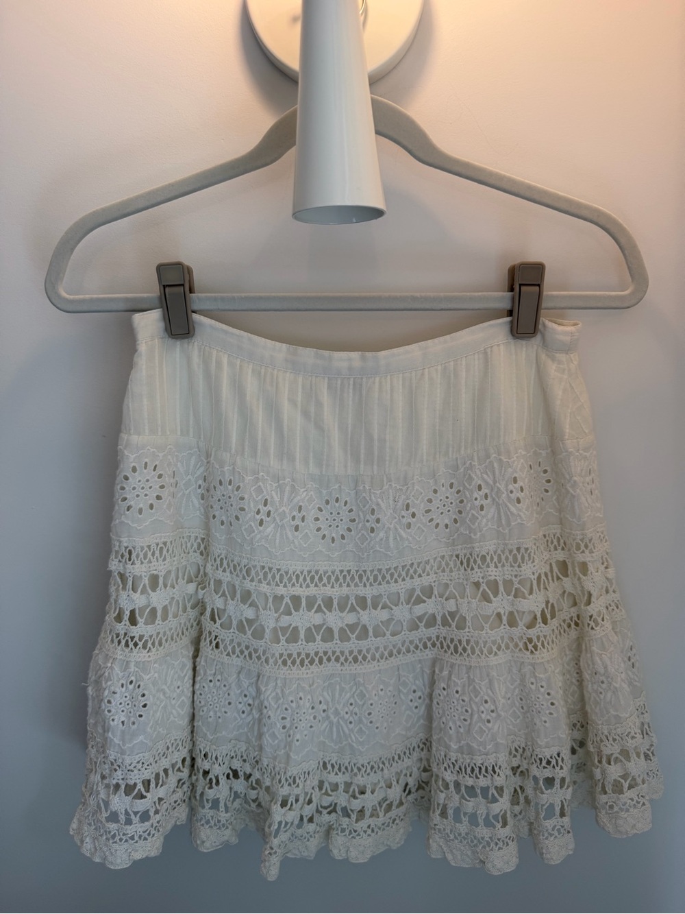 LoveShackFancy Cream Lace Tiered Skirt
